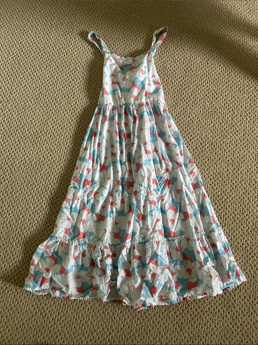 Little Girls White Floral Sundress with Pink and Blue Accents